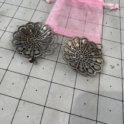 Antique Buckle Faceted Metal Set of 2 