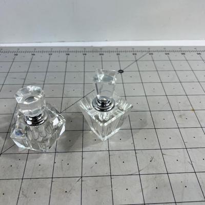 3 Cut Glass Small Perfume Bottles, the tops screw on
