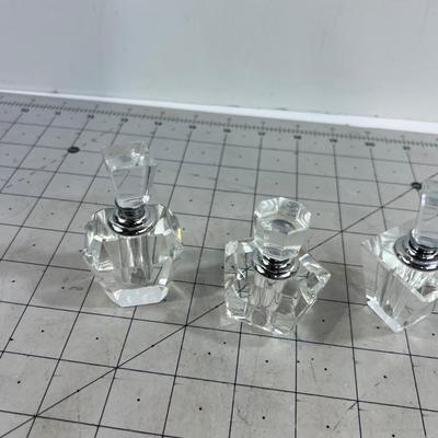 3 Cut Glass Small Perfume Bottles, the tops screw on