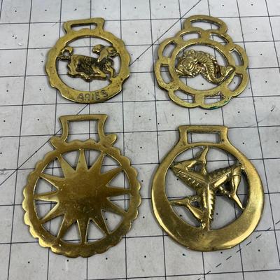 4 Horse Brasses Including a Pisces  and Aries 