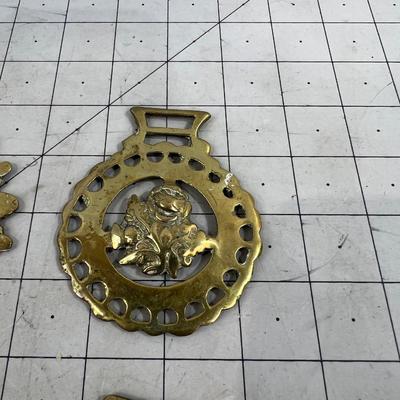 4 Horse Brasses all Plants Acorn, Wheat, Flower 