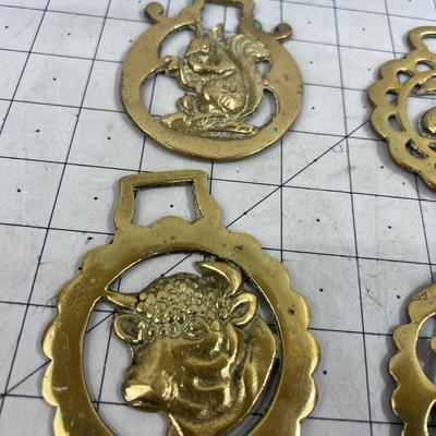 5 Horse Brasses all Animals; Squirrel Sheep Etc. 
