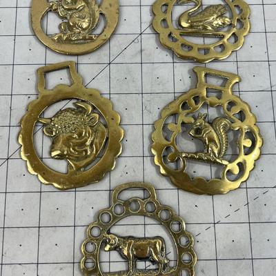 5 Horse Brasses all Animals; Squirrel Sheep Etc. 