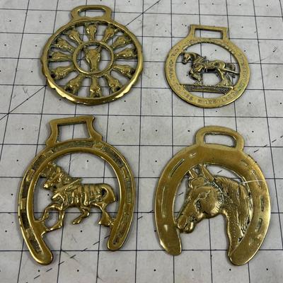 4 Horse Brasses with Lucky horses on them