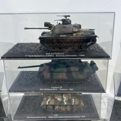 (12) 1970's-'90's  Battle Tanks and Armor Vehicles in Plastic Cases
