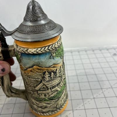 2 Vintage Beer Steins, Ceramic with Pewter Lids