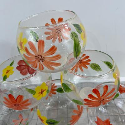 (7) Hand Painted Glass Bowl Candle Holders 