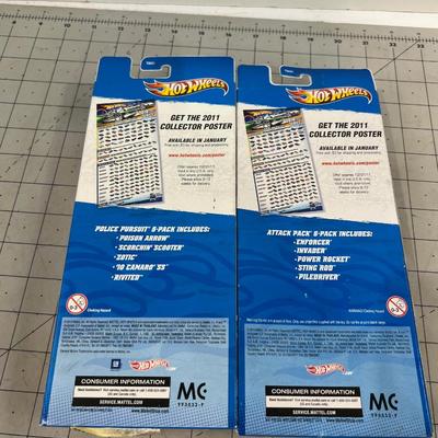 2 Packages of NEW HOT Wheels Police Pursuit and Attack Pack 