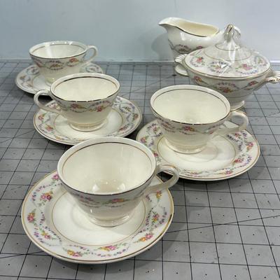 Knowles China 4 Cups & Saucer Plus Cream & Sugar