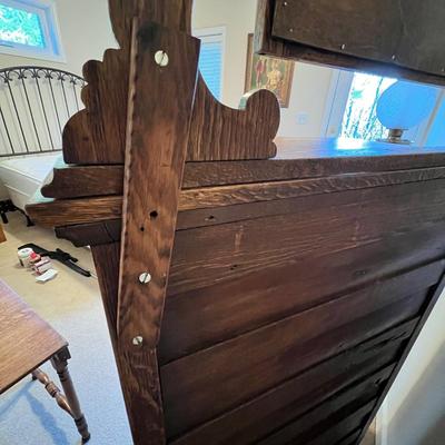 Oak Tall Boy Dresser With Beveled Mirror (UB1-RG)