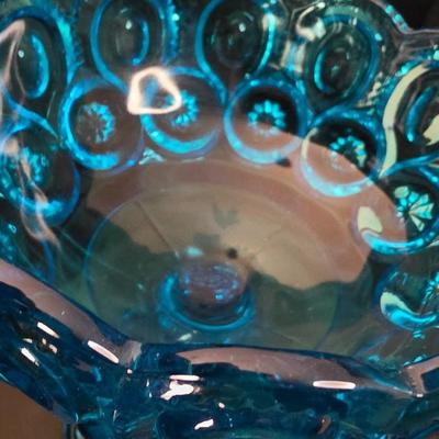 Vintage Bluenique 1968 Compote Bowl - Turquoise Blue Glass Elegance