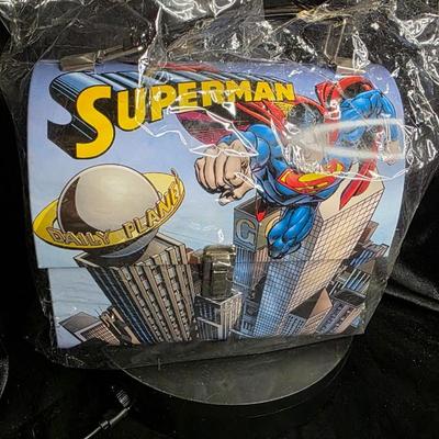 Vintage 2000s Vandor Collectible Tins Superman DC Comics Metal Lunch Box | Flying Man of Steel Over Metropolis | Hinged Lid w/ Handle |...