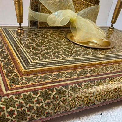 Vintage Persian Khatamkari Inlaid Wood Desk Set with Dual Pens