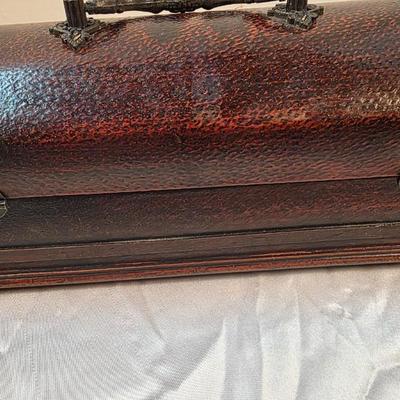 Vintage Domed Wood Storage Chest with Metal Handle Decorative Keepsake Box
