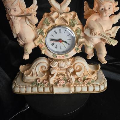 Vintage Cherub Mantel Clock – Ornate Rococo Floral Table Clock with Dual Angels and Roman Numerals