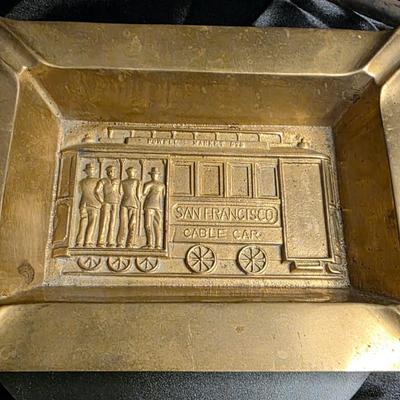 Vintage Solid Brass San Francisco Cable Car Ashtray – Powell & Market St. Souvenir Tray, Made in India