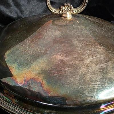 Vintage Silver Plated Covered Casserole Dish with Pyrex Insert - Scalloped Rim and Cherub Wing Handles