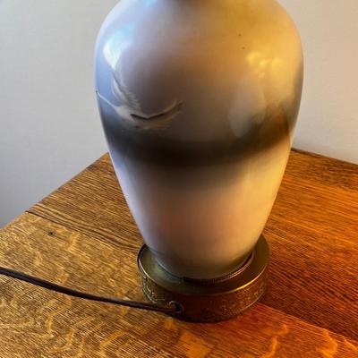 Matching Pair of Porcelain Lamps With Painted Swans MCM Style (UB1-RG)