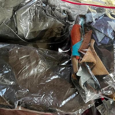 Large Assortment of Leather Scraps Plus Fabric & Sewing (UB1-RG)