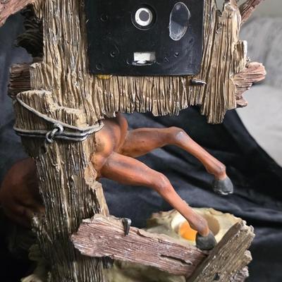 Vintage Jaymee Collection Horse Clock – Hand-Painted Equestrian Sculpture with Rustic Tree Design (Repairable Clock Hands)