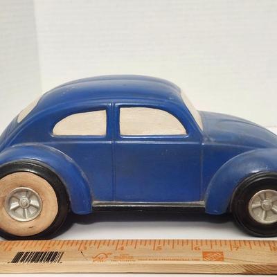 Vintage Blue Volkswagen Beetle Style Ceramic Car Figurine Mid Century Automotive Decor