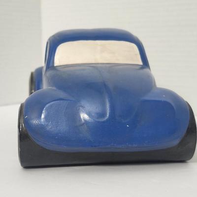Vintage Blue Volkswagen Beetle Style Ceramic Car Figurine Mid Century Automotive Decor