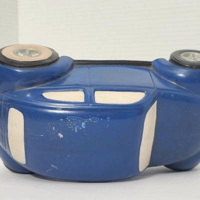 Vintage Blue Volkswagen Beetle Style Ceramic Car Figurine Mid Century Automotive Decor