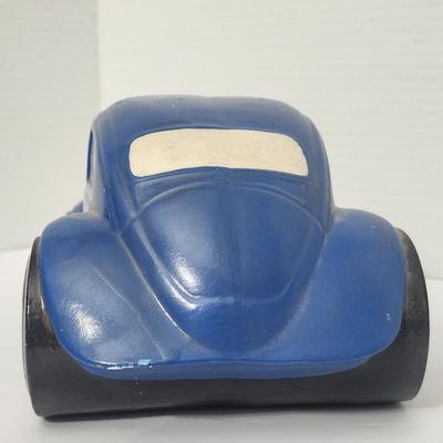 Vintage Blue Volkswagen Beetle Style Ceramic Car Figurine Mid Century Automotive Decor