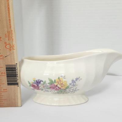 Edwin M Knowles Semi Vitreous China Gravy Boat Made in USA Floral Pattern 487 Vintage Tableware
