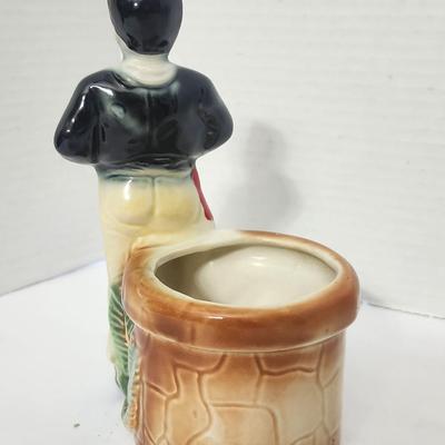 Vintage Figural Ceramic Man with Pot Decorative Holder Hand Painted Mid Century Novelty Decor