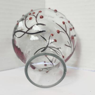 Cardinal Winter Scene Glass Lighted Vase Candle Holder Made in China Holiday Decor