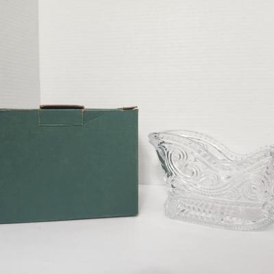Vintage Lead Crystal Sleigh Candy Dish 24% Lead Crystal Made in USA with Original Box