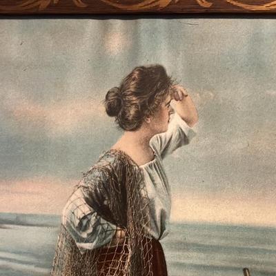 Late 19th Century Hand-Colored Lithograph in Ornate Floral-Design Gilt Frame