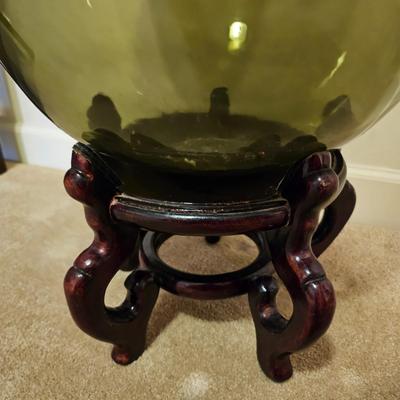 Large Green Glass Demijohn Bottle & Stand (