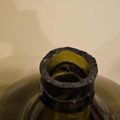 Large Green Glass Demijohn Bottle & Stand (