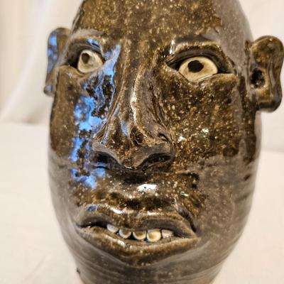 Pair of Signed Meaders Alkaline Glazed Stoneware Face Jugs (BD-JS)