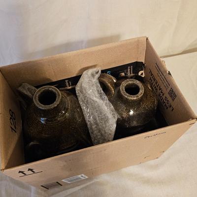 Pair of Signed Meaders Alkaline Glazed Stoneware Face Jugs (BD-JS)