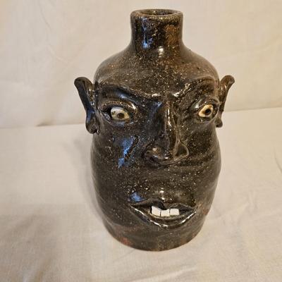 Pair of Signed Meaders Alkaline Glazed Stoneware Face Jugs (BD-JS)