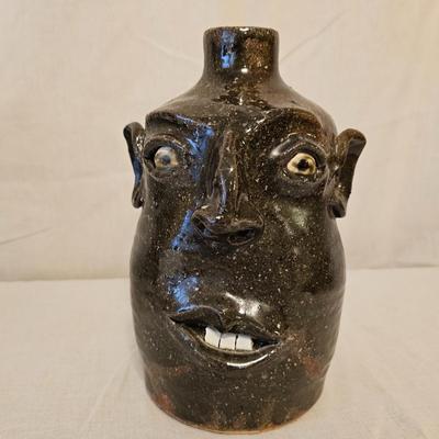 Pair of Signed Meaders Alkaline Glazed Stoneware Face Jugs (BD-JS)