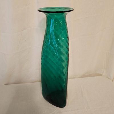 Two Hand Blown Green Glass Vases (BD-JS)