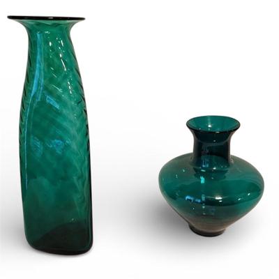 Two Hand Blown Green Glass Vases (BD-JS)