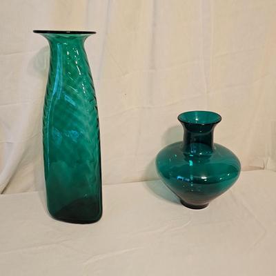Two Hand Blown Green Glass Vases (BD-JS)
