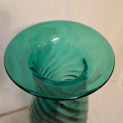 Two Hand Blown Green Glass Vases (BD-JS)