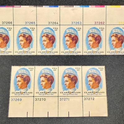 Sale Photo Thumbnail #384: The unused stamps are Scott #1699. They were issued on August 18, 1976, in Belleville, New Jersey, to commemorate the centenary of her birth