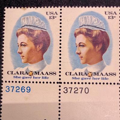 Sale Photo Thumbnail #385: The unused stamps are Scott #1699. They were issued on August 18, 1976, in Belleville, New Jersey, to commemorate the centenary of her birth