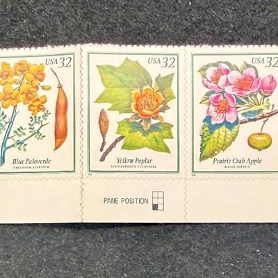 Sale Photo Thumbnail #386: The stamps are Scott #3193-3197 in the catalog. The set features illustrations of the Southern Magnolia, Blue Paloverde, Yellow Poplar, Prairie Crab Apple, and Pacific Dogwood
