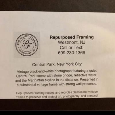 Large Vintage Central Park Photograph — Framed Black & White NYC Cityscape