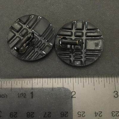 Vintage Black and yellow enamel circular statement clip on earrings