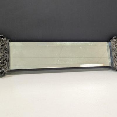 Beveled Wall Mirror With Scrolled Ornate Column Hollywood Regency