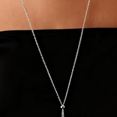 Dainty Sterling Silver Necklace Layered Drop Simple Y-Shaped Chain Stack Necklace